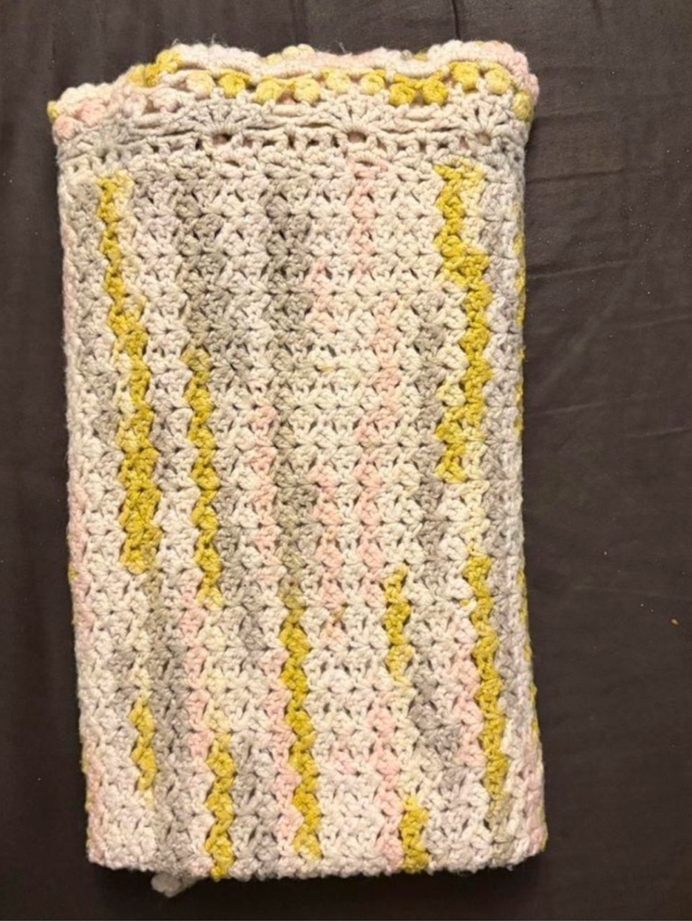 Handmade Crochet baby blanket in Cream, Pink & Yellow